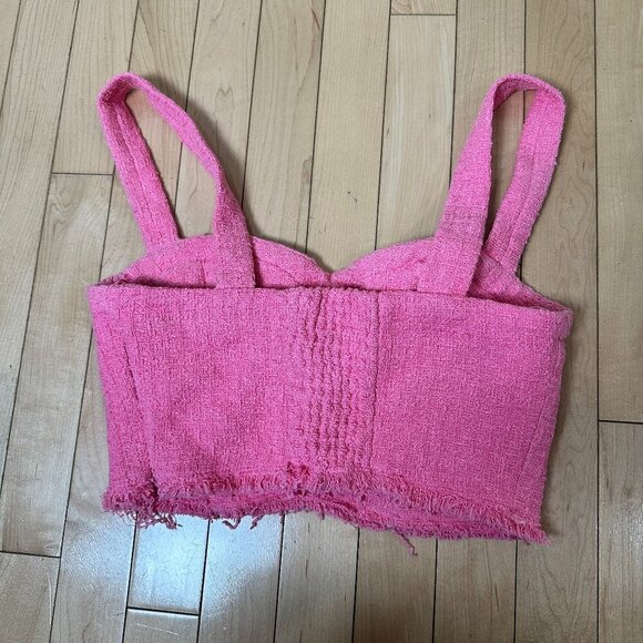 ZARA Pink Tweed Corset Bralette Cropped Top Size Small - Picture 5 of 9